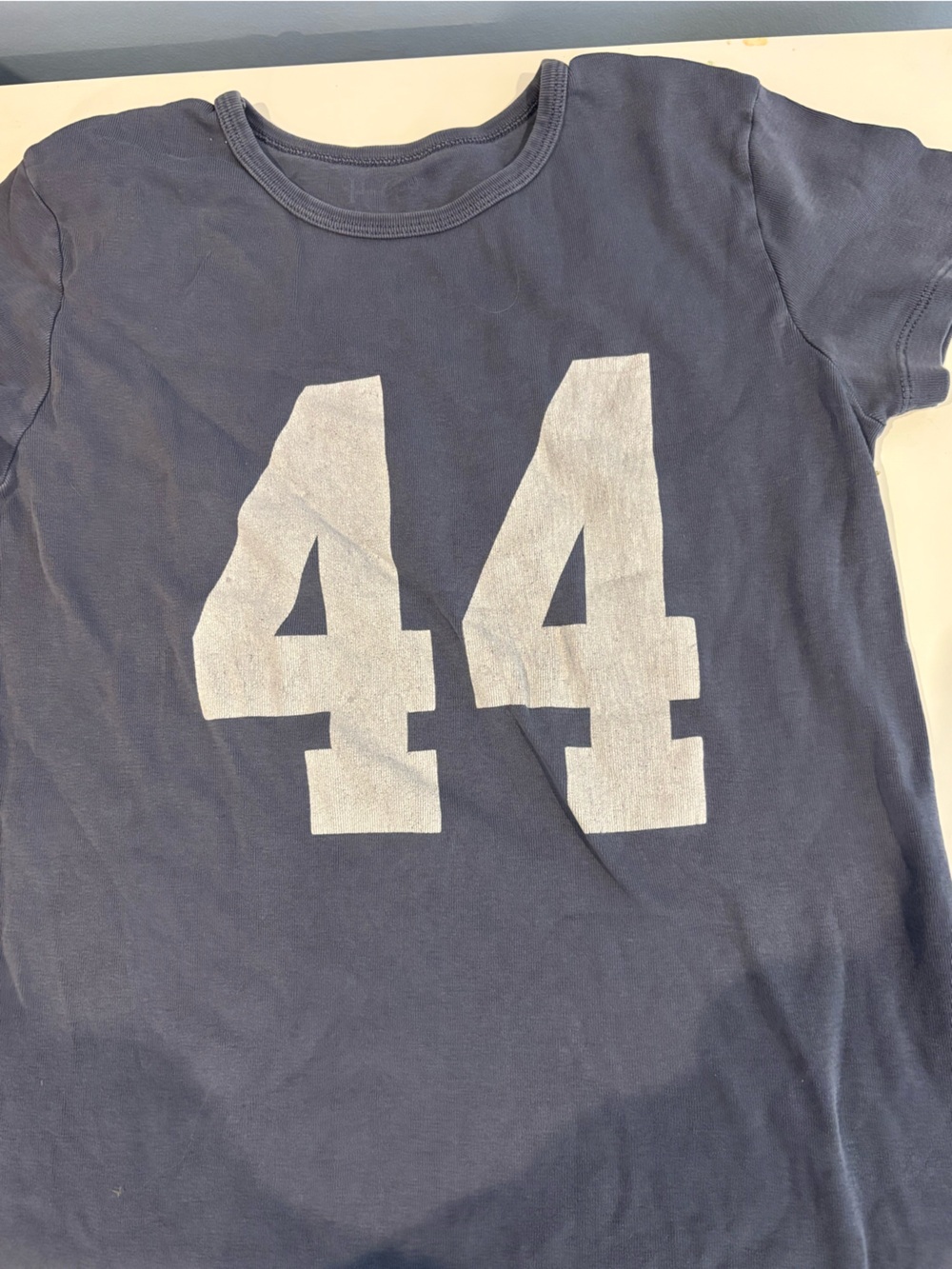 Brandy Melville Navy Blue Short Sleeve Tee with White 44 Graphic